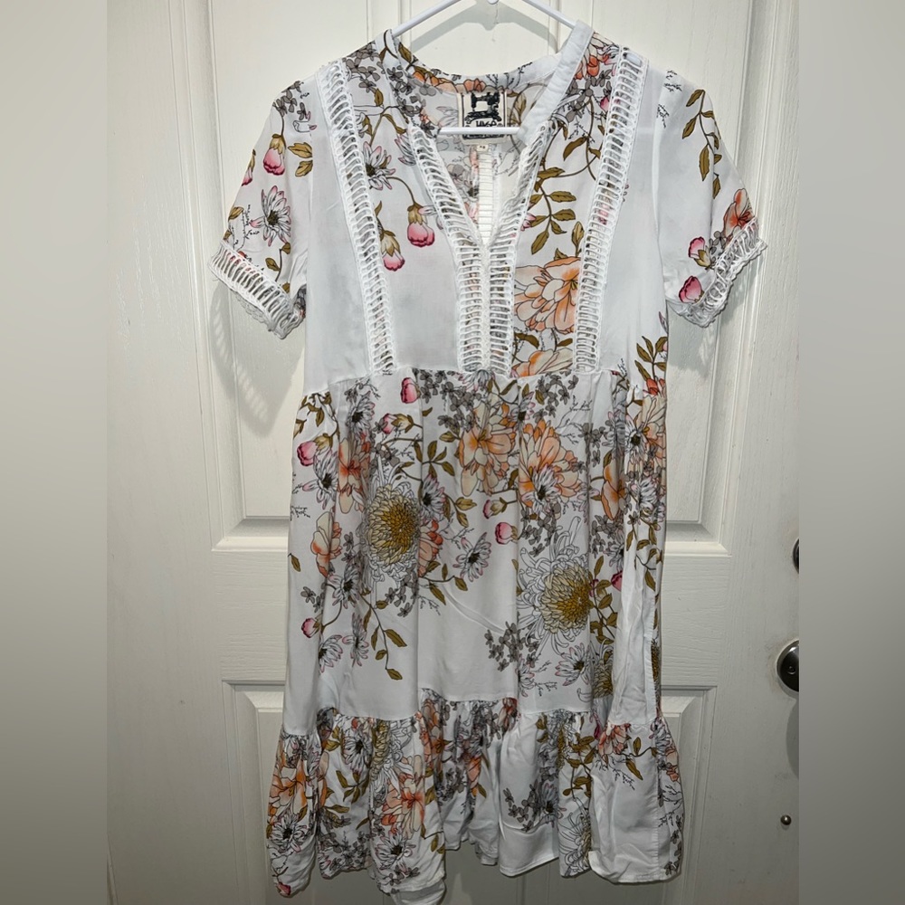 Anthropology‎ Jaase White Floral Boho Crochet V Neck Dress